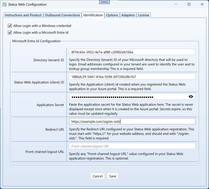 54 Status Web Configuration - Entra Configuration